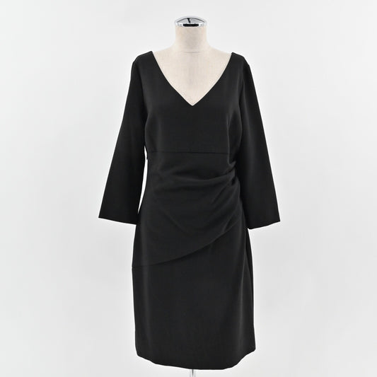 DIANE VON FURSTENBERG Bevin Sheath Dress Sz 12 Black VNeck 3/4 Sleeve Ruched NEW