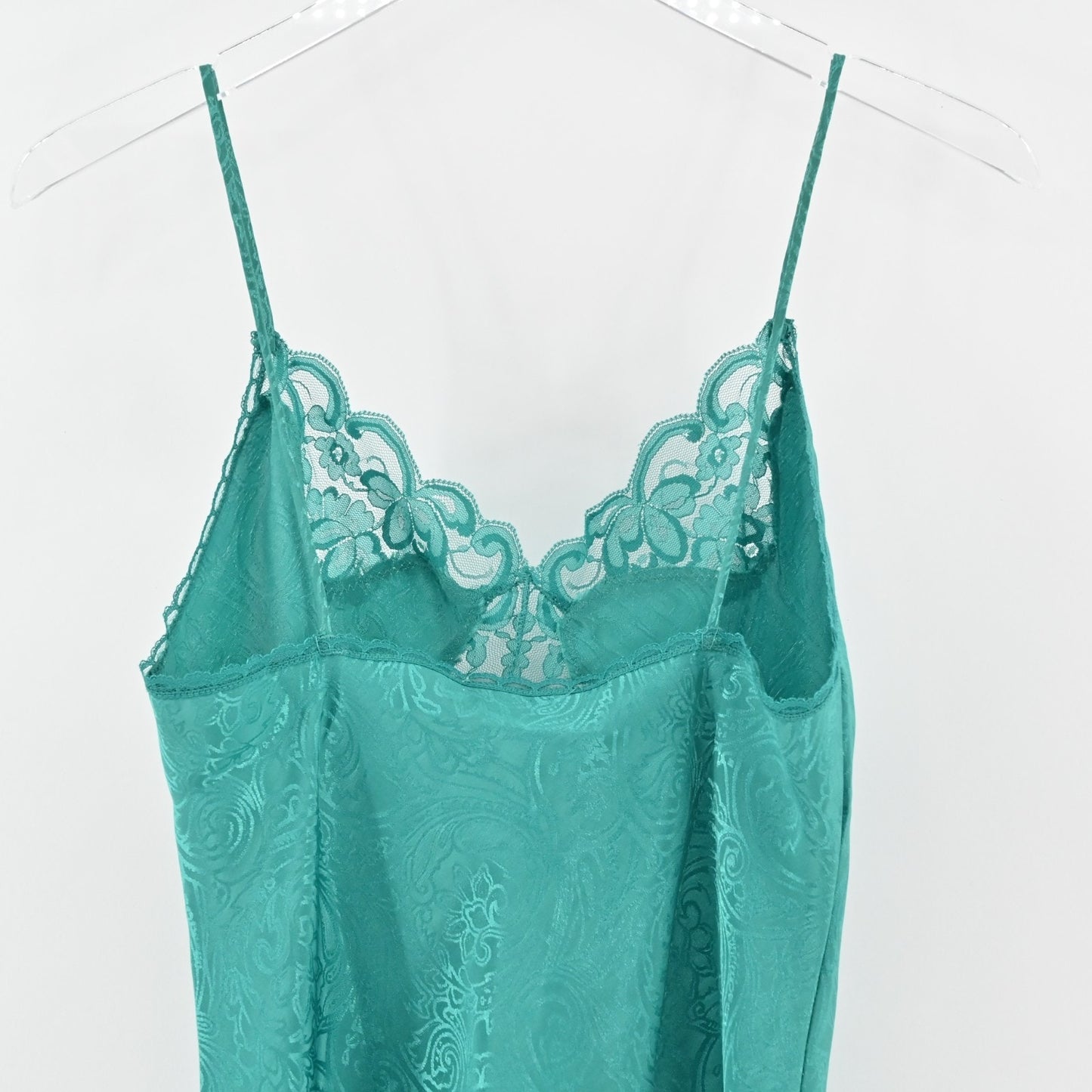 Vtg 80s Slip Dress Womens Sz S Emerald Green Sleeveless Chemise Nightie VAL MODE