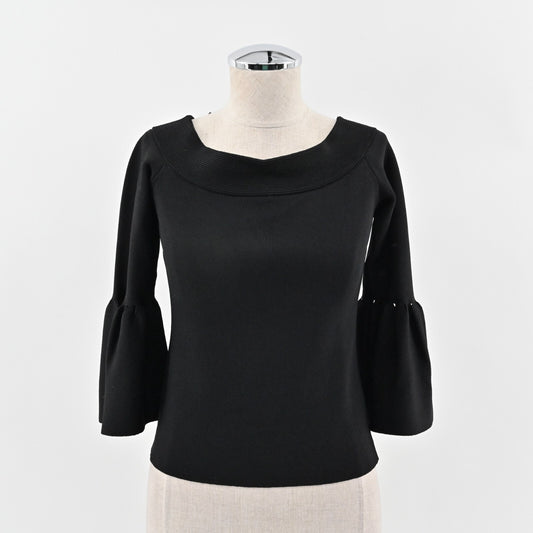 ELIZA J Top Womens Sz M Black Off The Shoulder Bell Sleeve Fold Over Neck Blouse