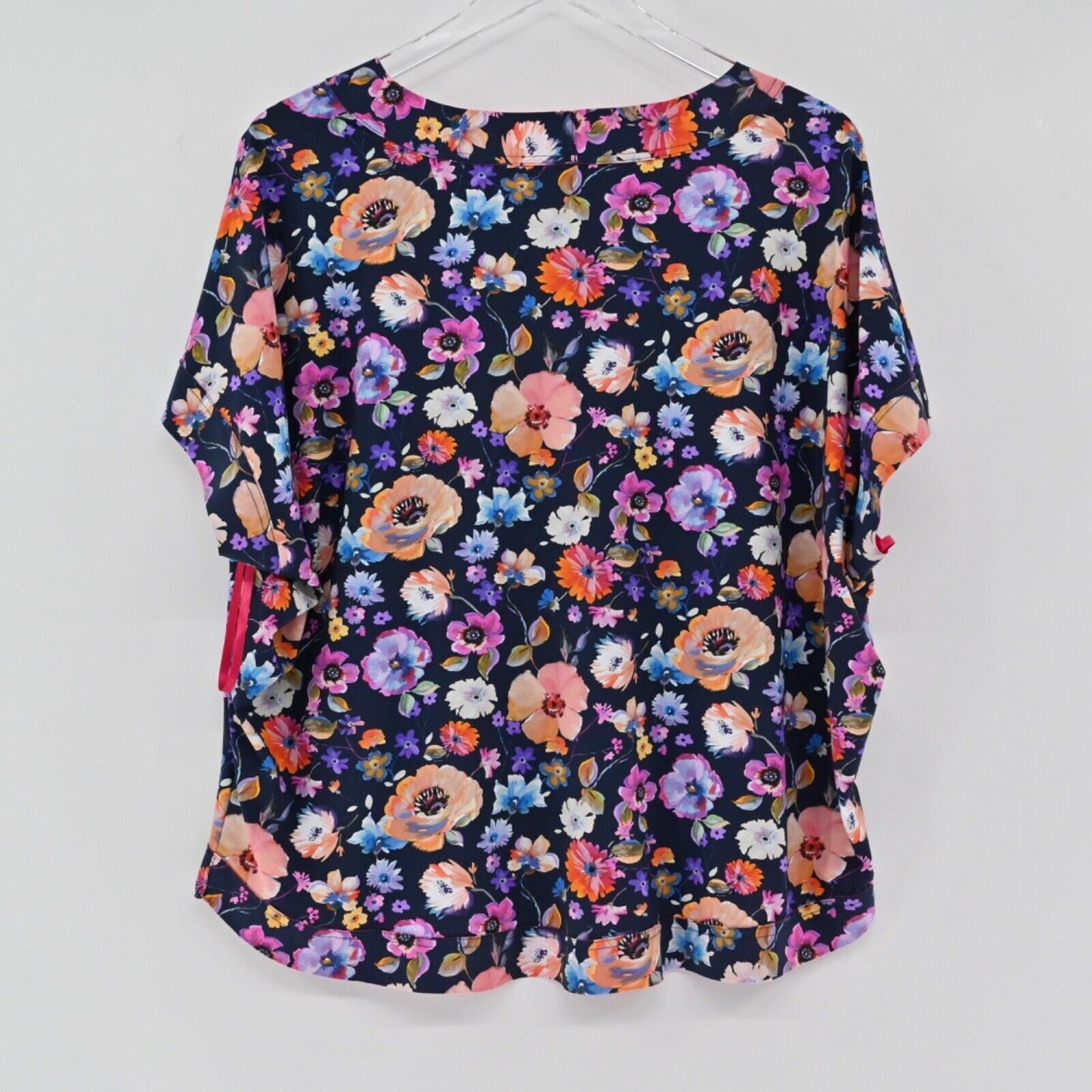 CHIARA BONI Top Womens Size M Navy Blue Floral Dolman Short Sleeve Preppy Boho