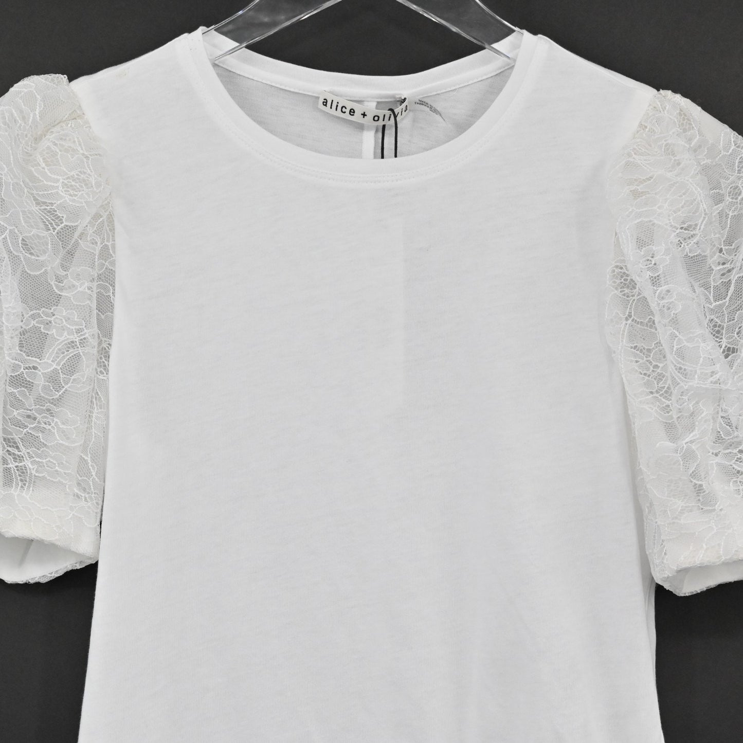 Alice Olivia Womens Posey Top Size XS White Lace Silk Puff Sleeve Chic Blouse