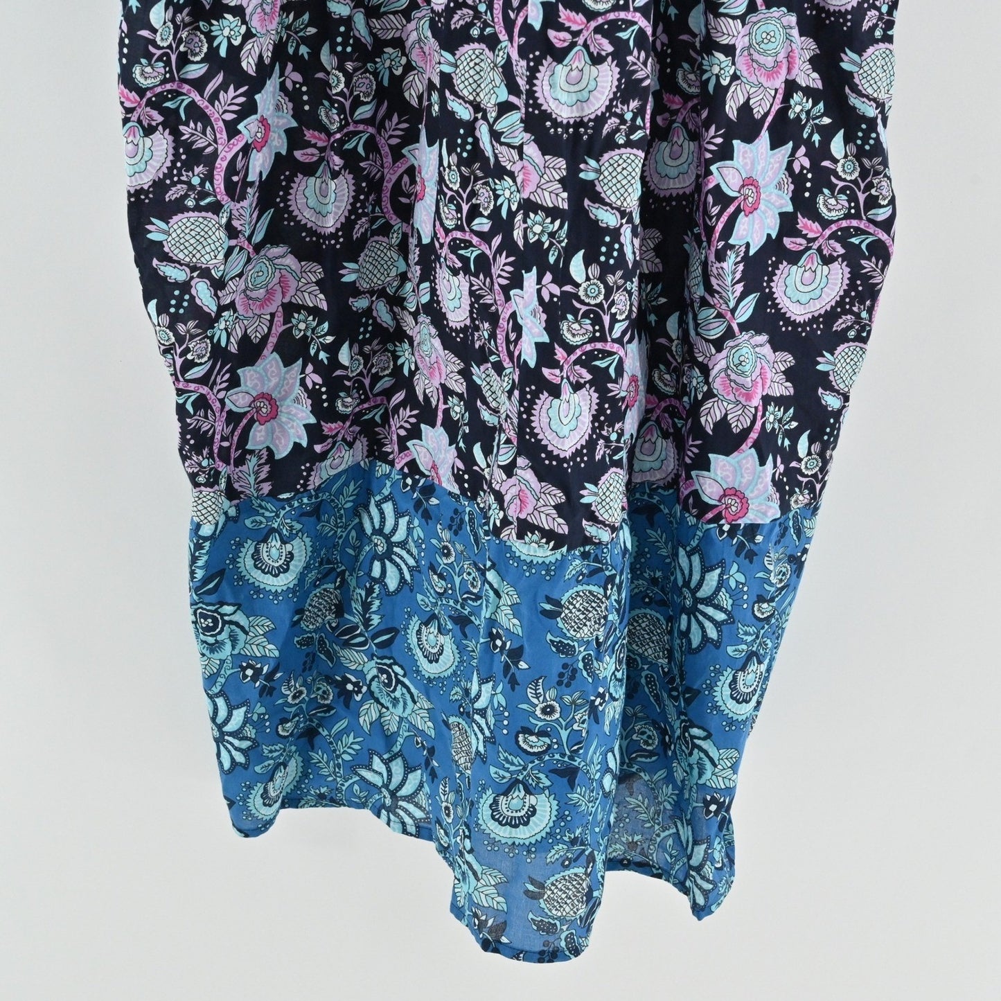 Millie Resort Travel Floral Dress Size L Blue Paisley Bohemian Cotton India Boho