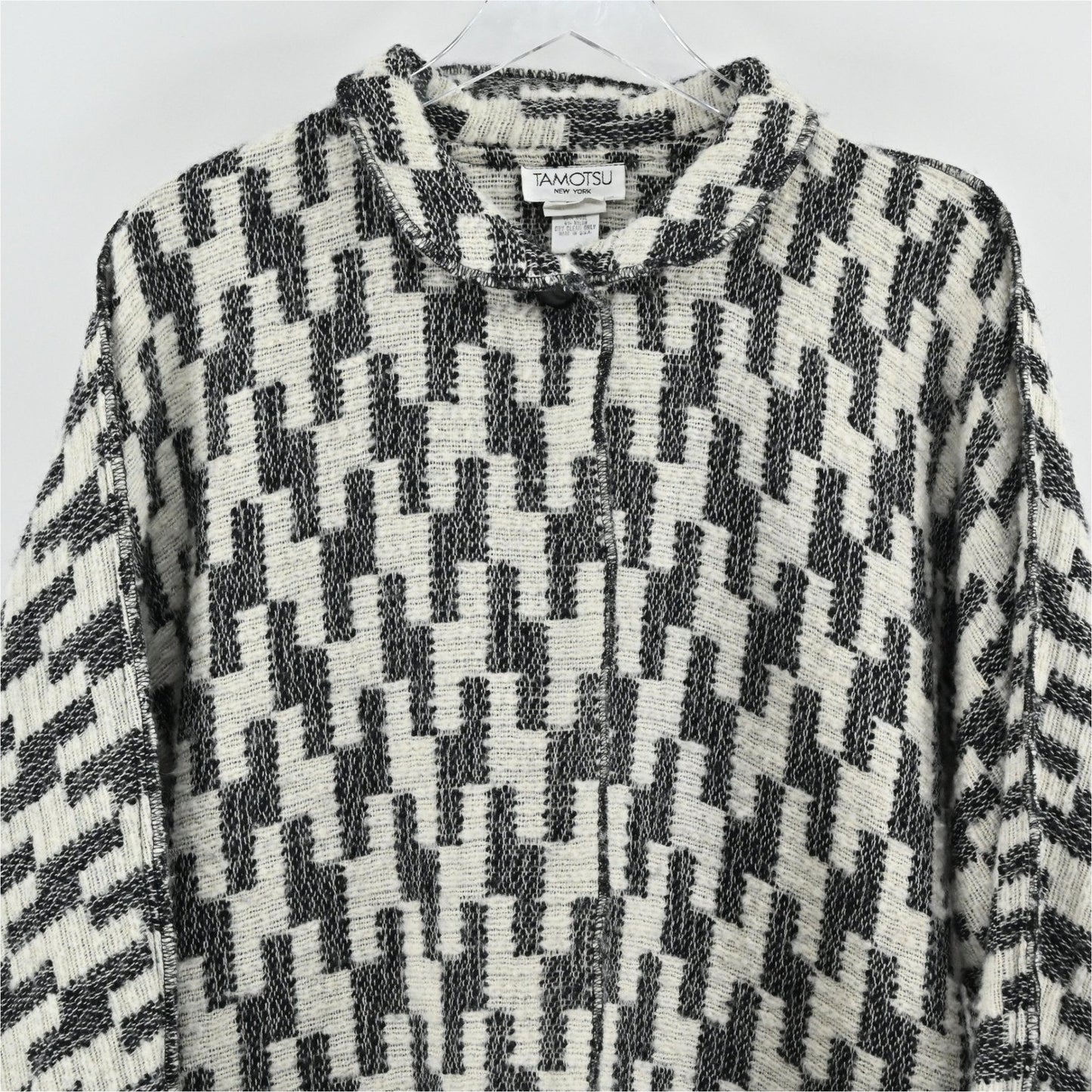 Vtg Tamotsu Womens Wool Oversized Cardigan One Size Geometric Pattern Pockets