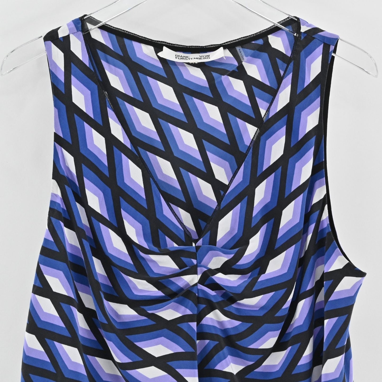 Diane Von Furstenberg Womens Mercer Silk Top Size XL Blue Geometric Sleeveless