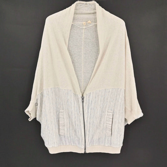ANTHROPOLOGIE Moth Womens Cardigan Size M Ivory Linen Cotton Zip Dolman Sleeve
