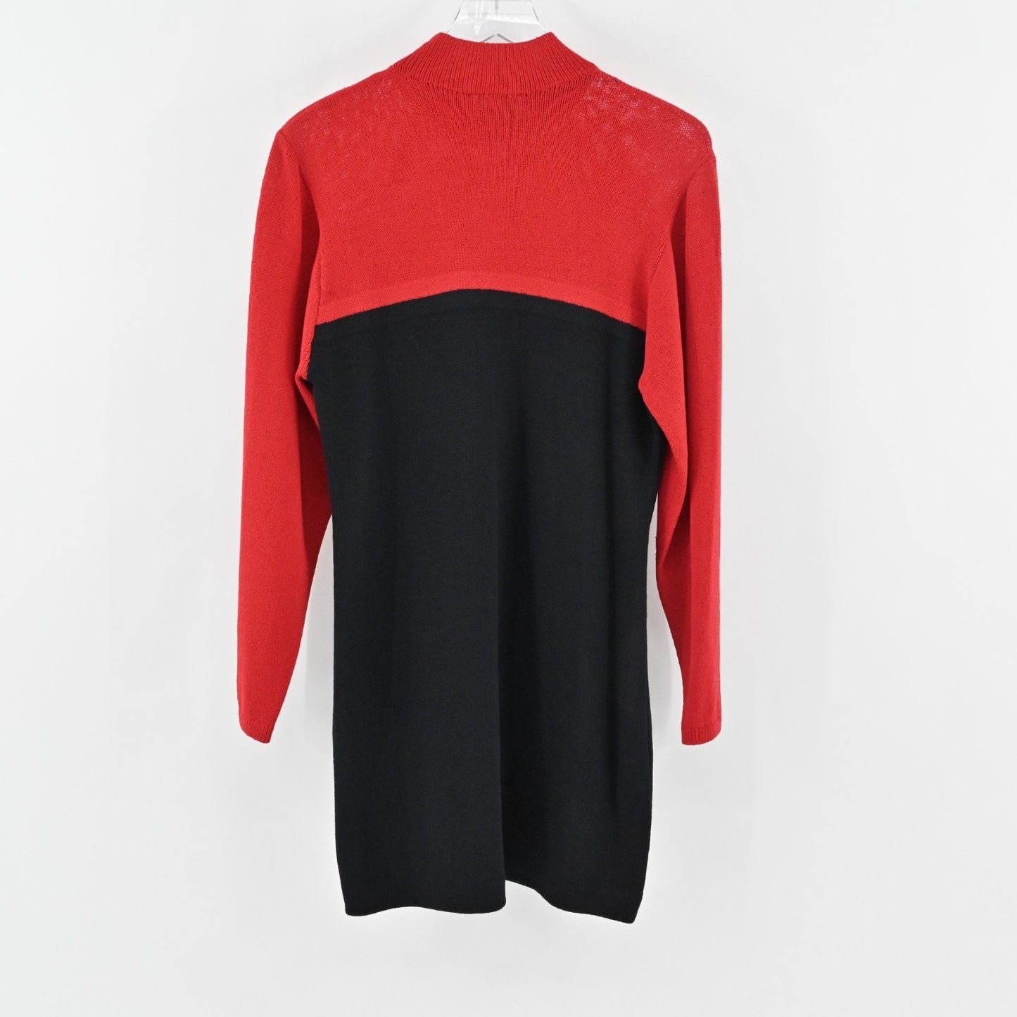 Vtg 80s ST JOHN Dress Size 8 Santana Knit Colorblock Red Black Mock Neck Shift