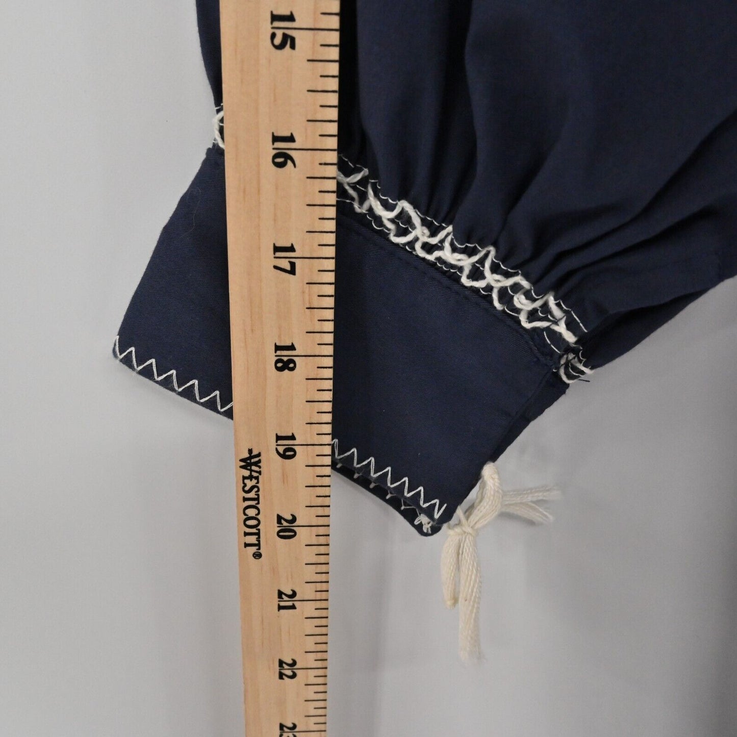 KOCH Dress Sz S Embroidered Trim Navy Long Sleeve Cotton Poplin Cottagecore Boho