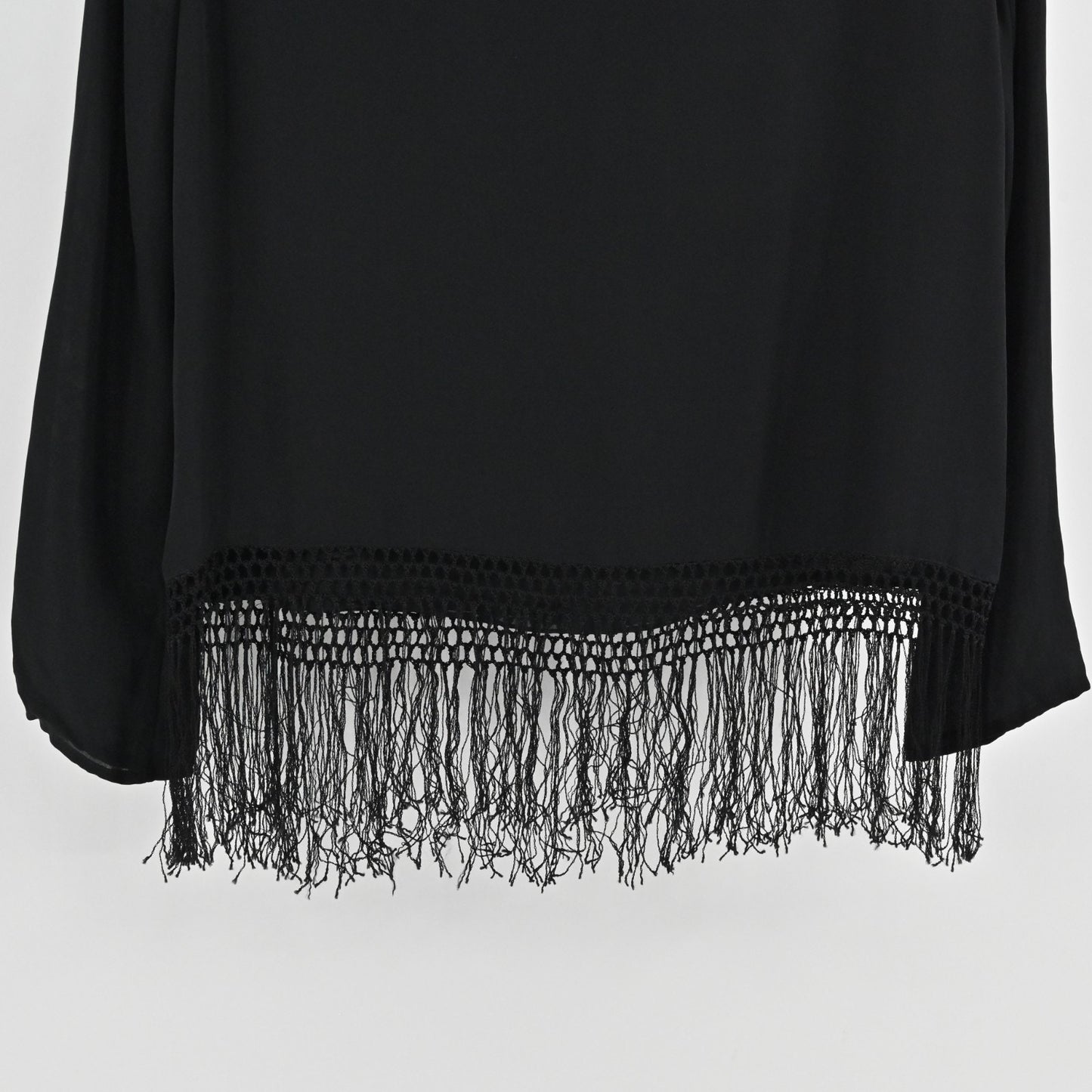 Josephine Chaus Womens Silk Top Size 8 Black Floral Embroidered Fringe Trim Boho