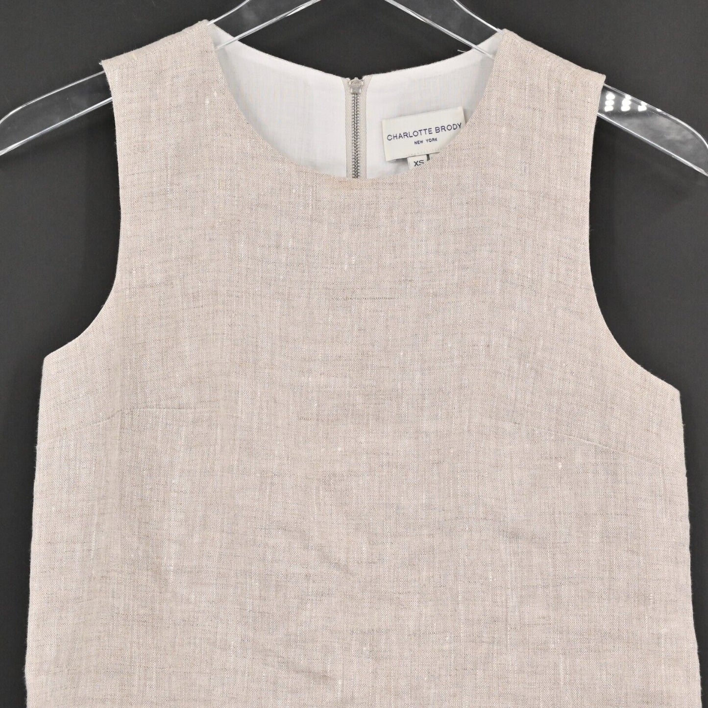CHARLOTTE BRODY Top Womens Sz XS Tan Sleeveless Blouse Chic Boho Round Neck Zip