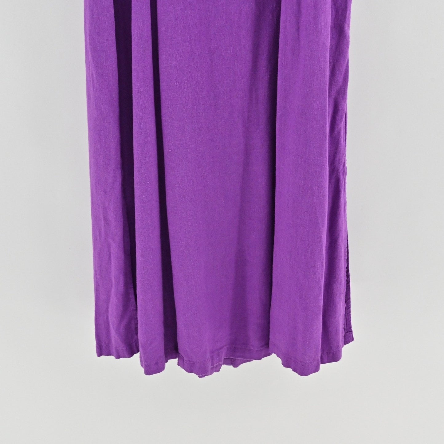 J Jill Linen Midi Dress Size S Purple Puff Sleeve Boho Lagenlook Button Front