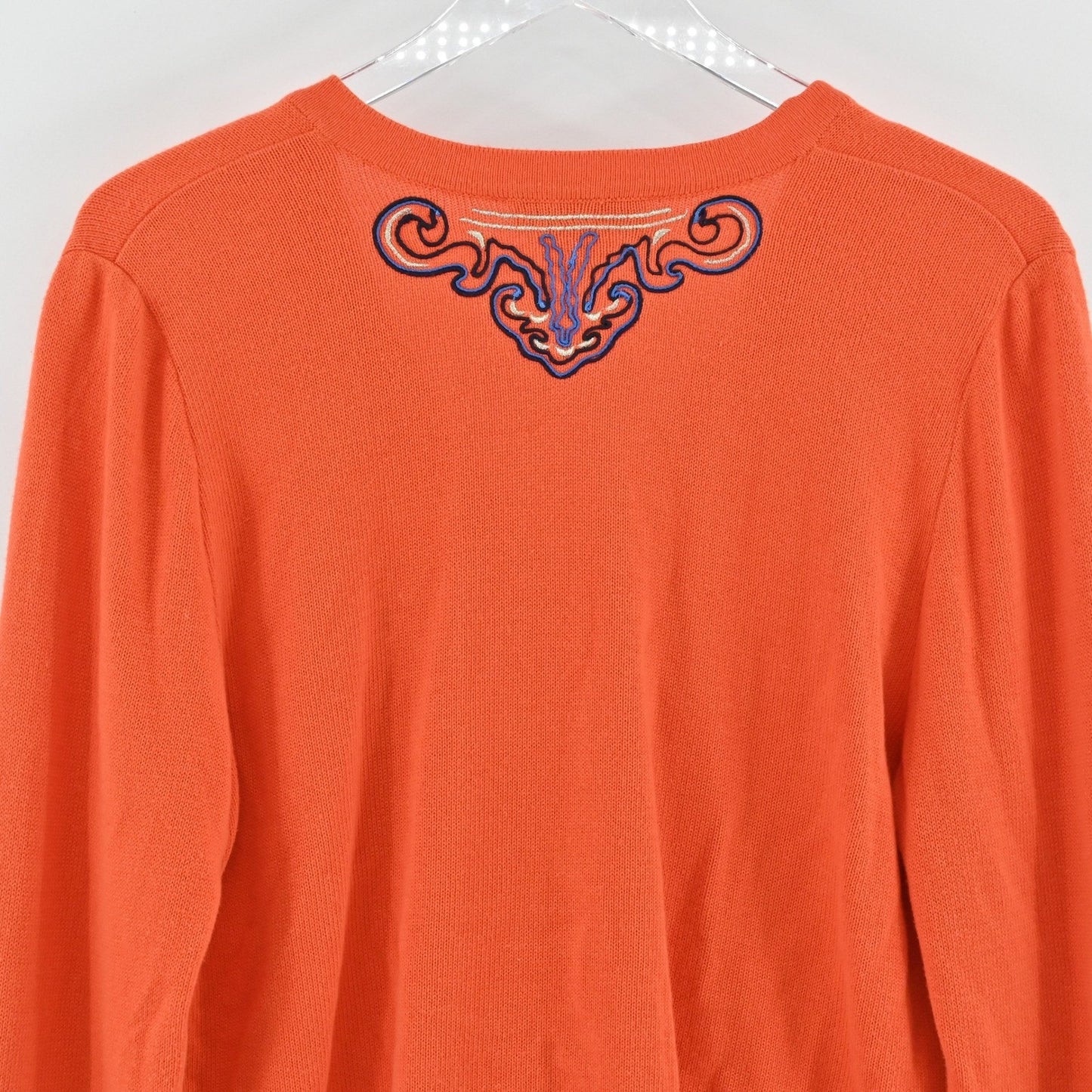 Vtg Laurel by Escada Womens Embroidered Cardigan Size 38 Orange Cotton Halloween