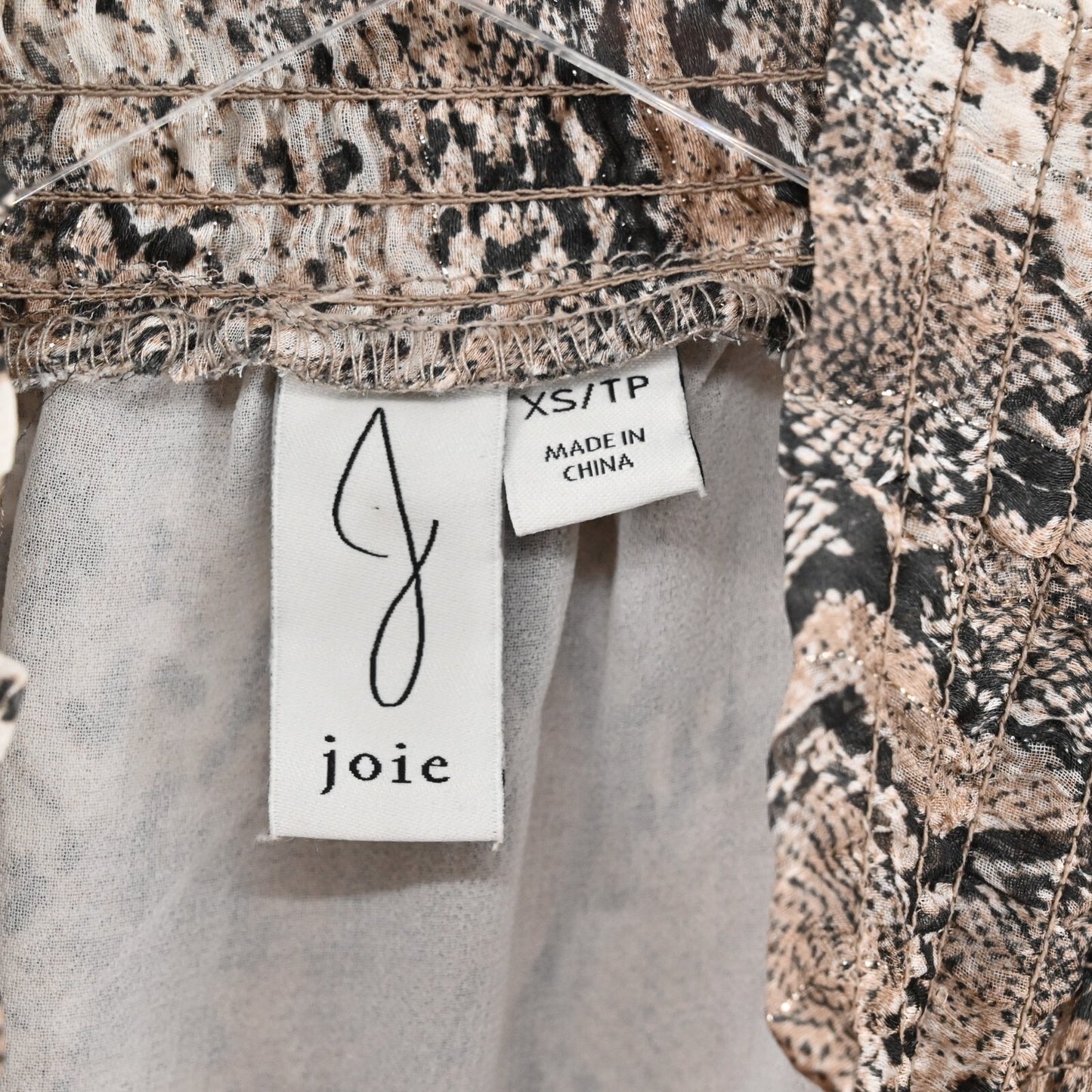 JOIE Smocked Top Womens Size XS Snakeskin Print Mock Neck Chiffon Relaxed Blouse
