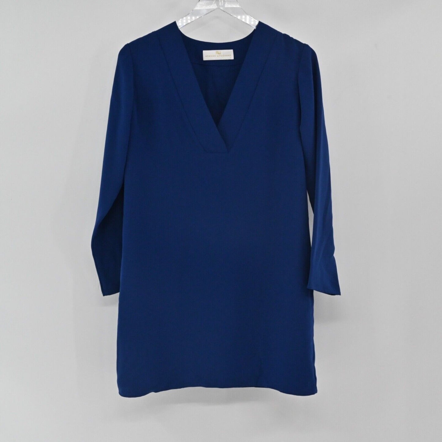 AMANDA UPRICHARD Dress Womens Sz XS Royal Blue Deep Vneck Long Sleeve Shift USA