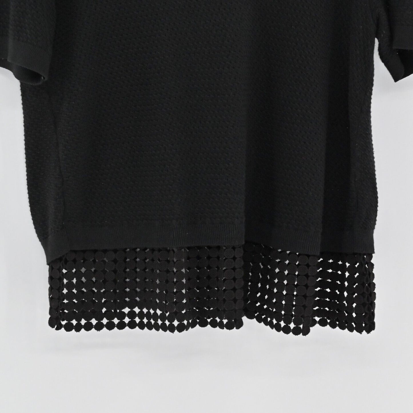 SACHIN BABI Top Womens Size Large Black Knit Split Back Dotted Mesh Layer Trim