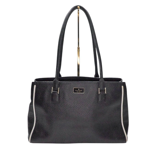 KATE SPADE Bag Black Pebbled Leather Phila Tote White Trim Double Top Handle