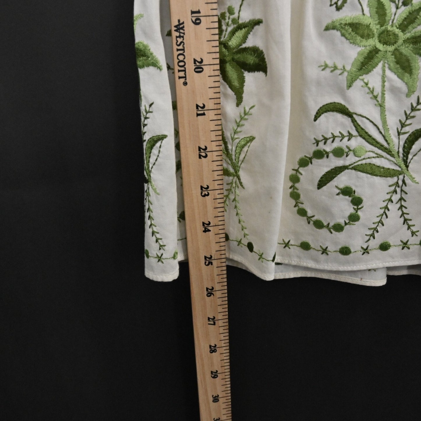 Vtg ANN TAYLOR Embroidered Skirt Size 4P Petites Ivory Green Flower Tiered ALine