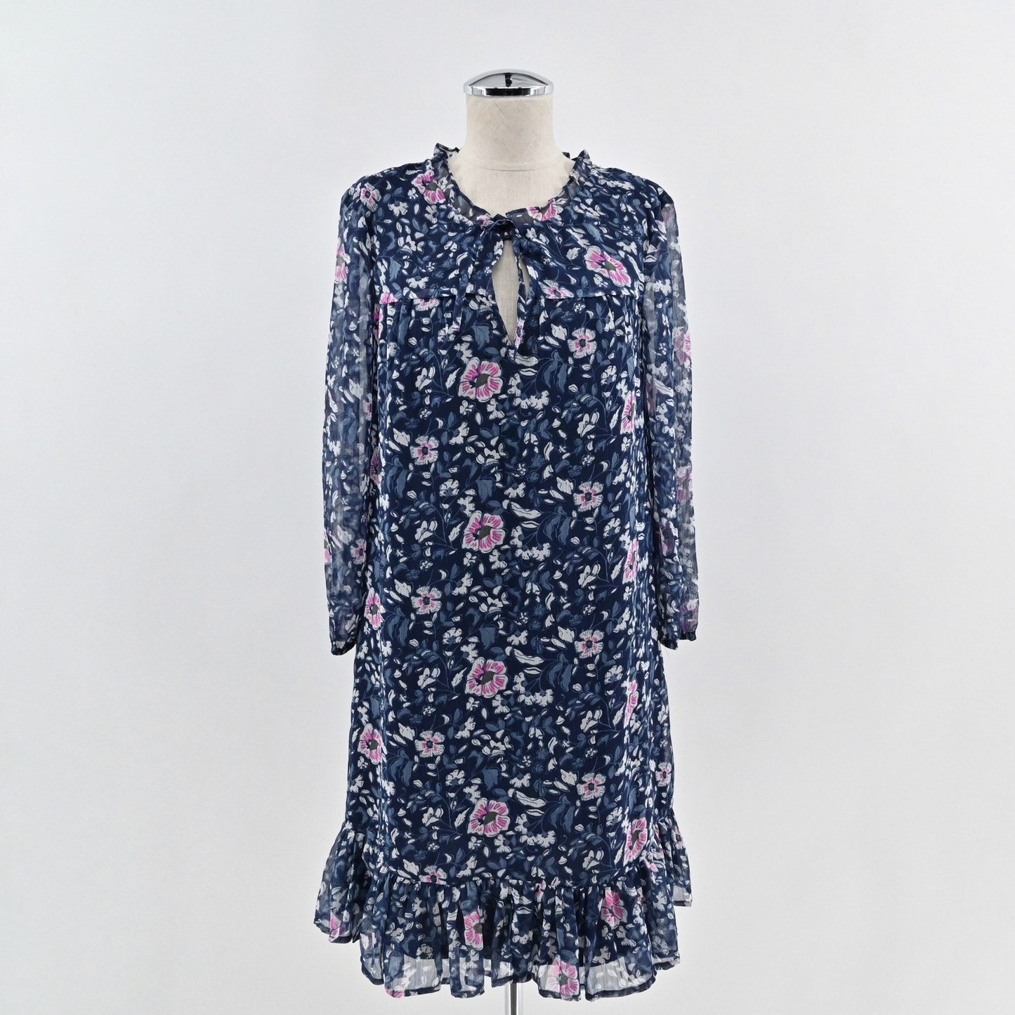 Vineyard Vines Chiffon Floral Dress Size XS Romantic Navy Pink Ruffle Brunch