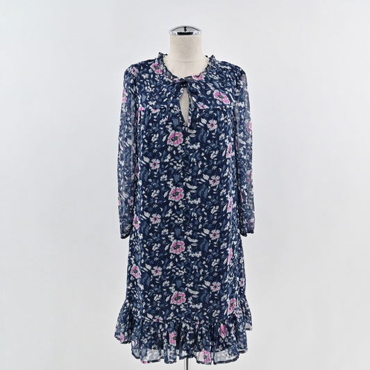 Vineyard Vines Chiffon Floral Dress Size XS Romantic Navy Pink Ruffle Brunch