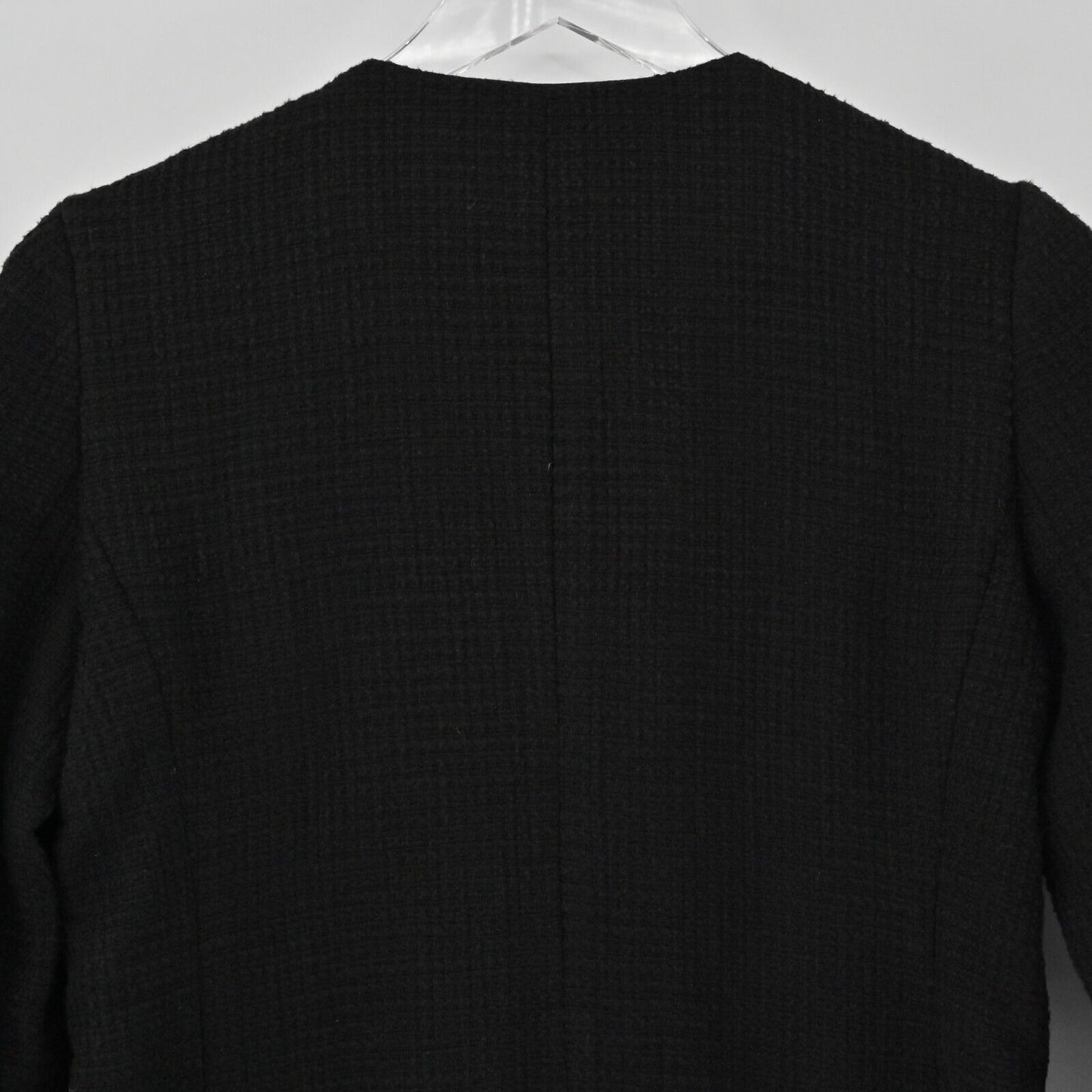 ANN TAYLOR Blazer Womens Size 0 Classic Black Fringe Tweed Long Sleeve Jacket