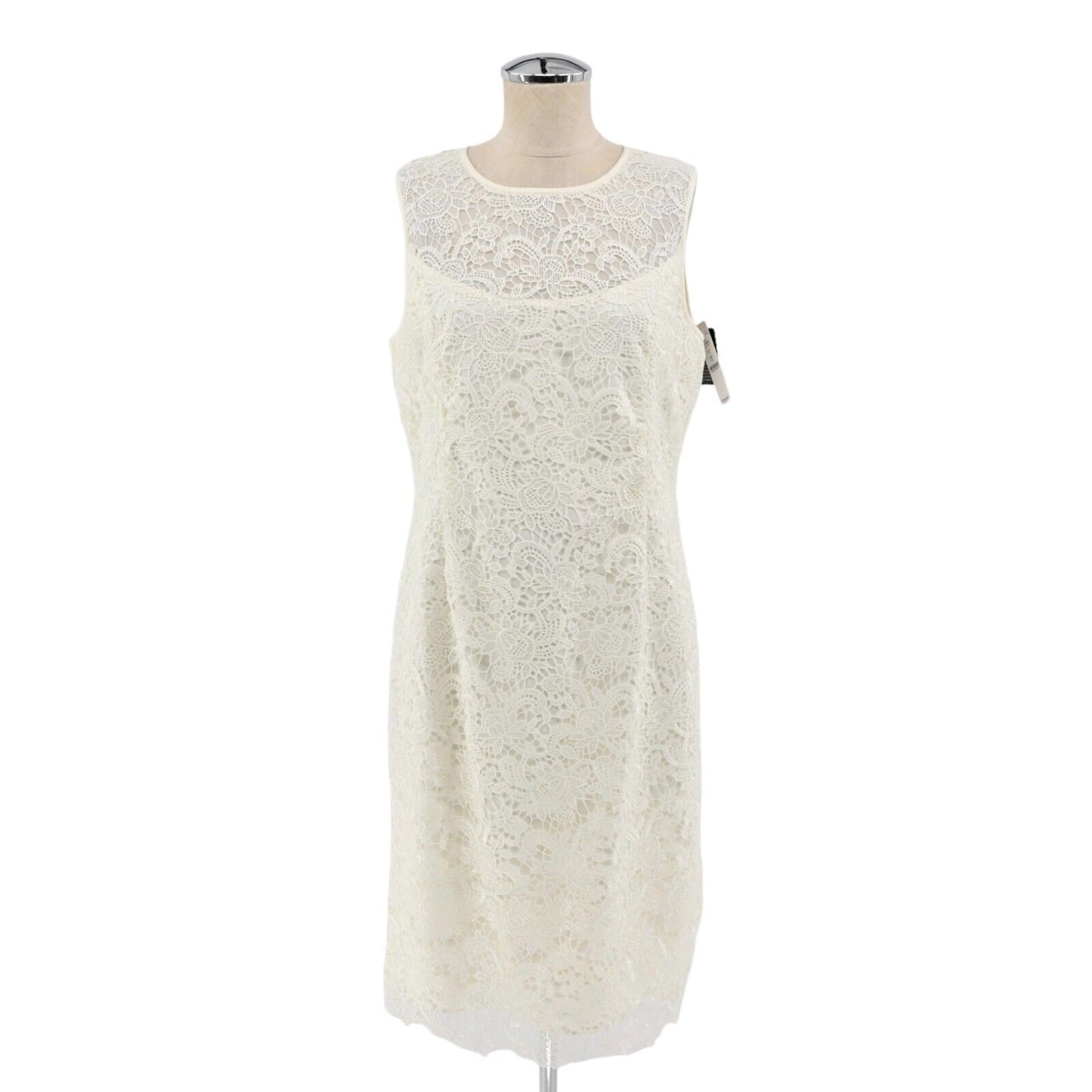 WHBM Dress Womens Sz 10 Ivory Paisley Lace Sleeveless Sheath Crochet Office NEW