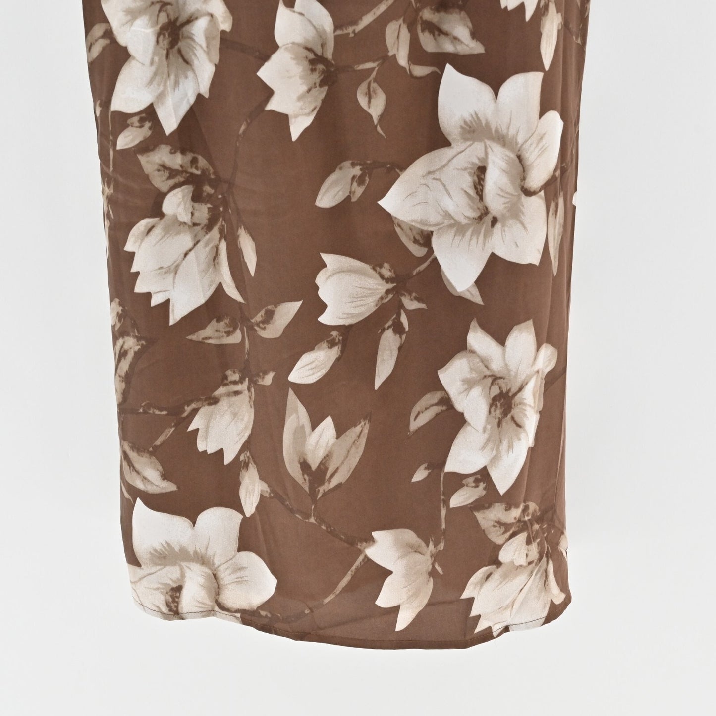 LULUS Midi Dress Size L Naturally Serene Brown Floral Satin Seamed Sleeveless