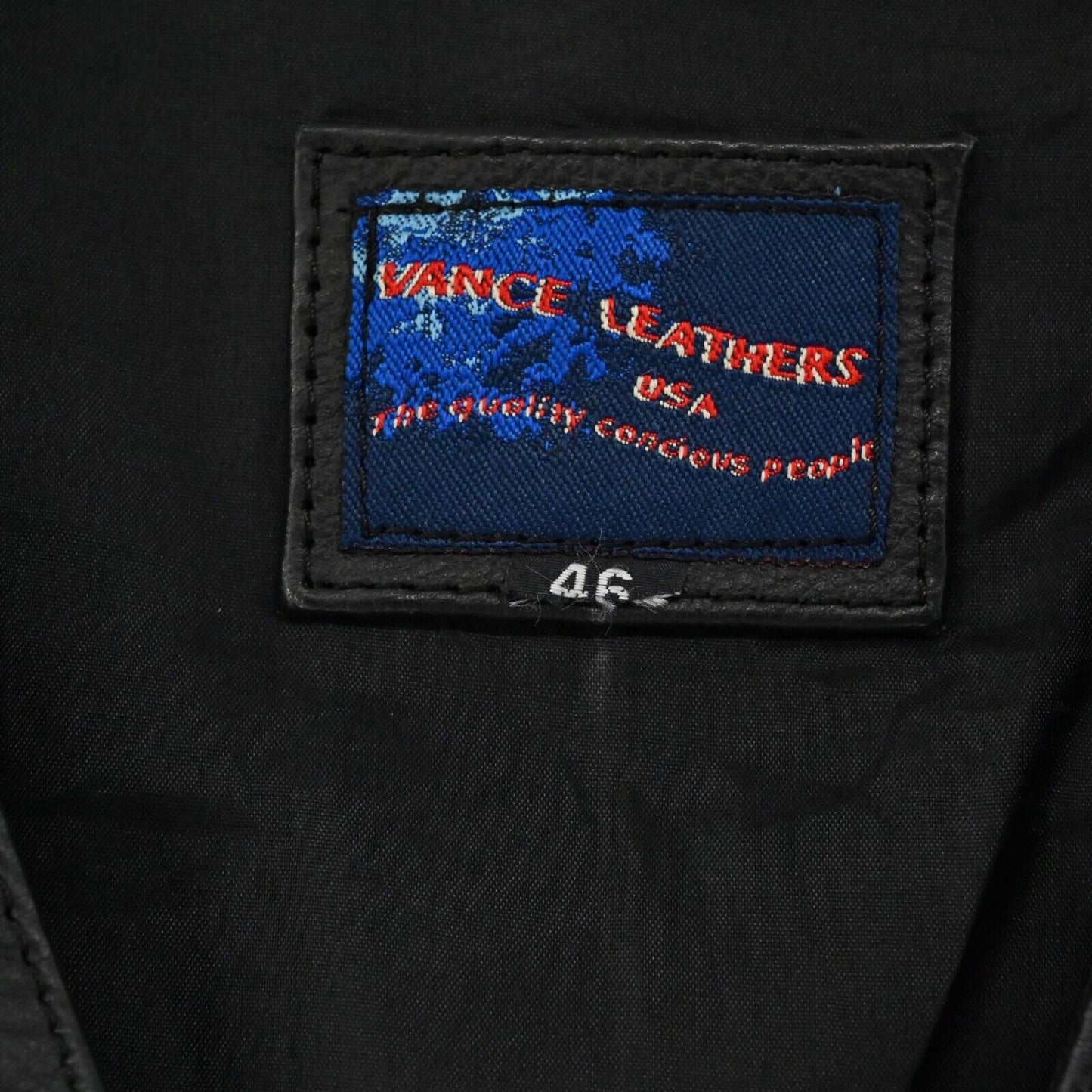 Vtg VANCE LEATHERS Vest Mens Size 46 Black Sleeveless Bike Motocycle Snap Front