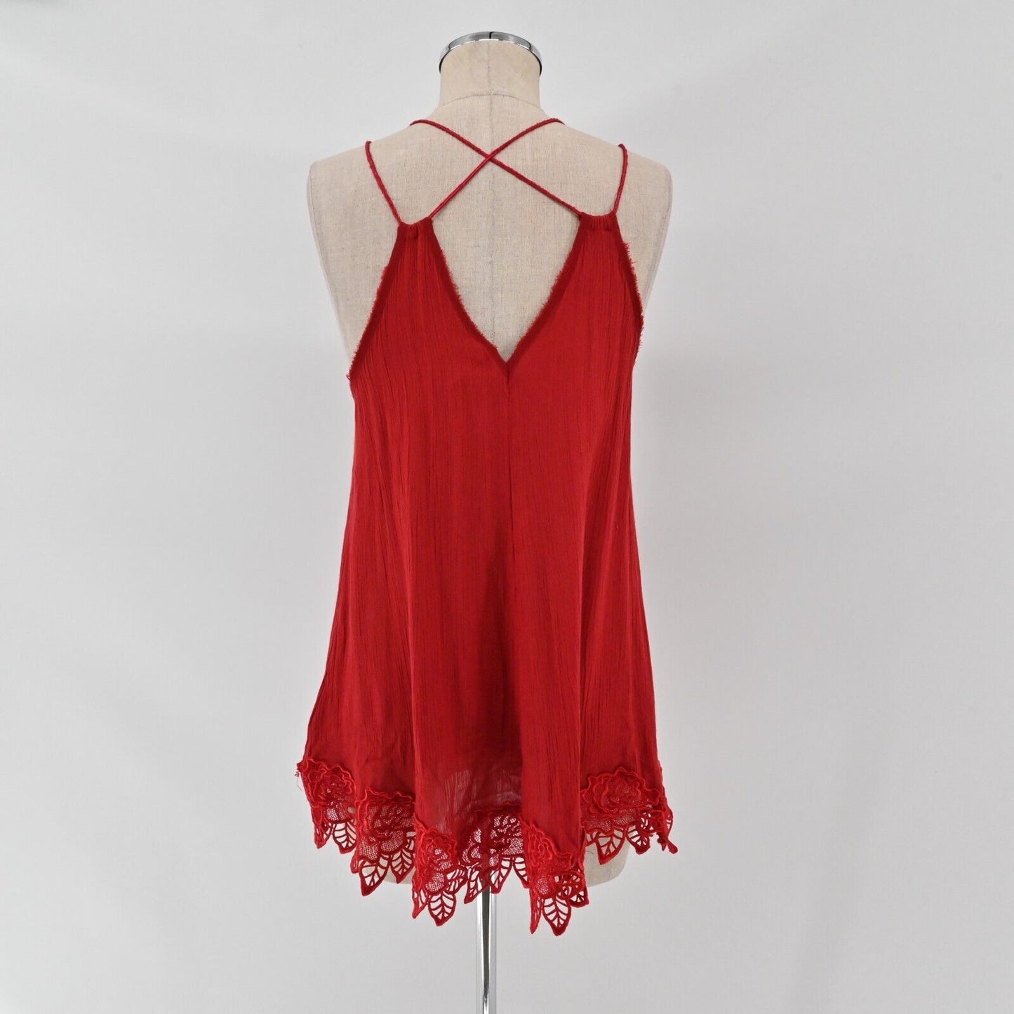 FREE PEOPLE Dress Womens Size XS Wicked Spell Brick Red Strappy Floral Lace Boho