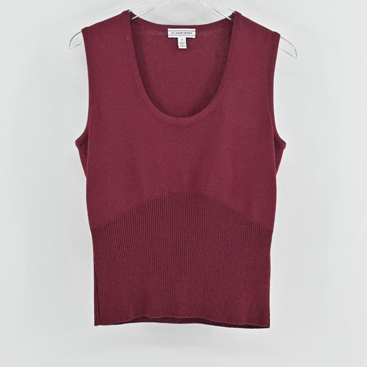 Vtg St John Womens Wool Knit Top Size M Burgundy Quiet Luxury Refined Dog Show