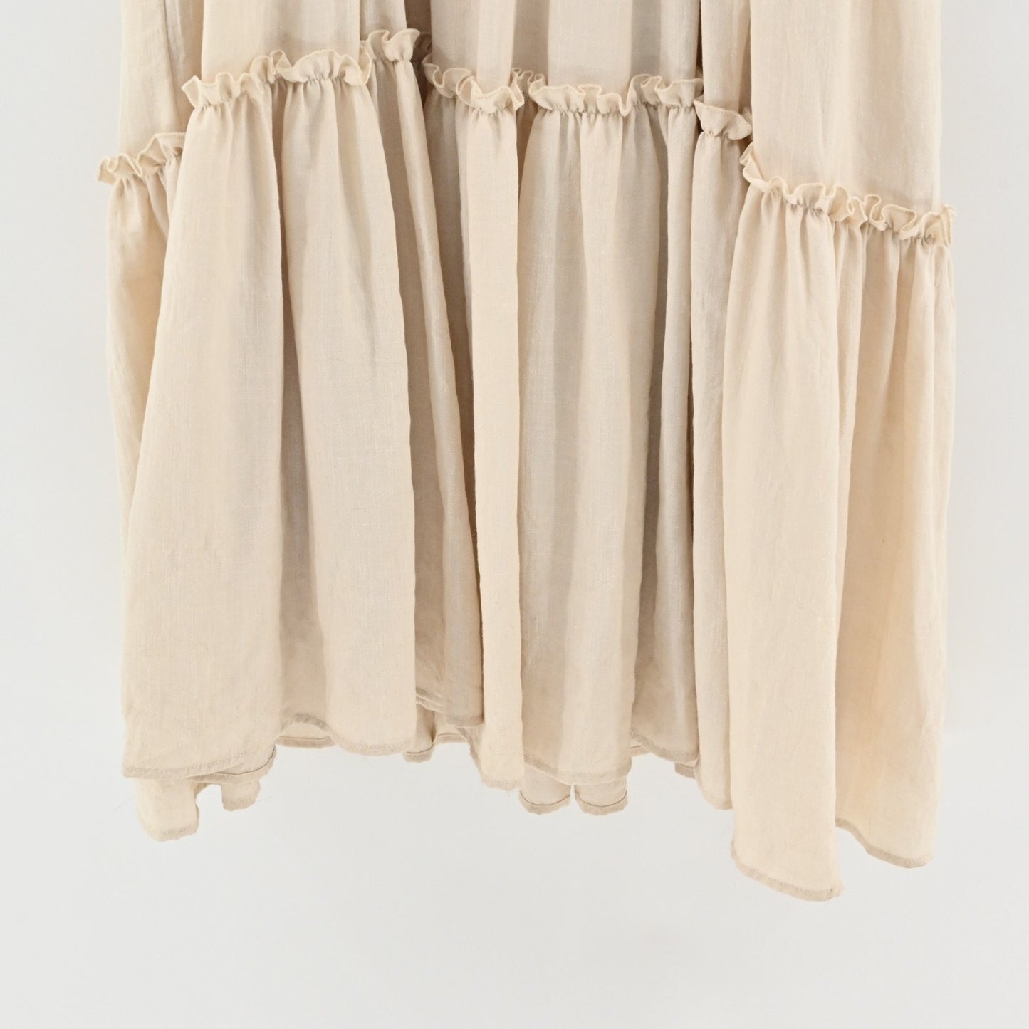 IVY CITY Co Tiered Dress Sz 3X Beige Smocked Scoop Neck Puff Sleeve Stretch Midi