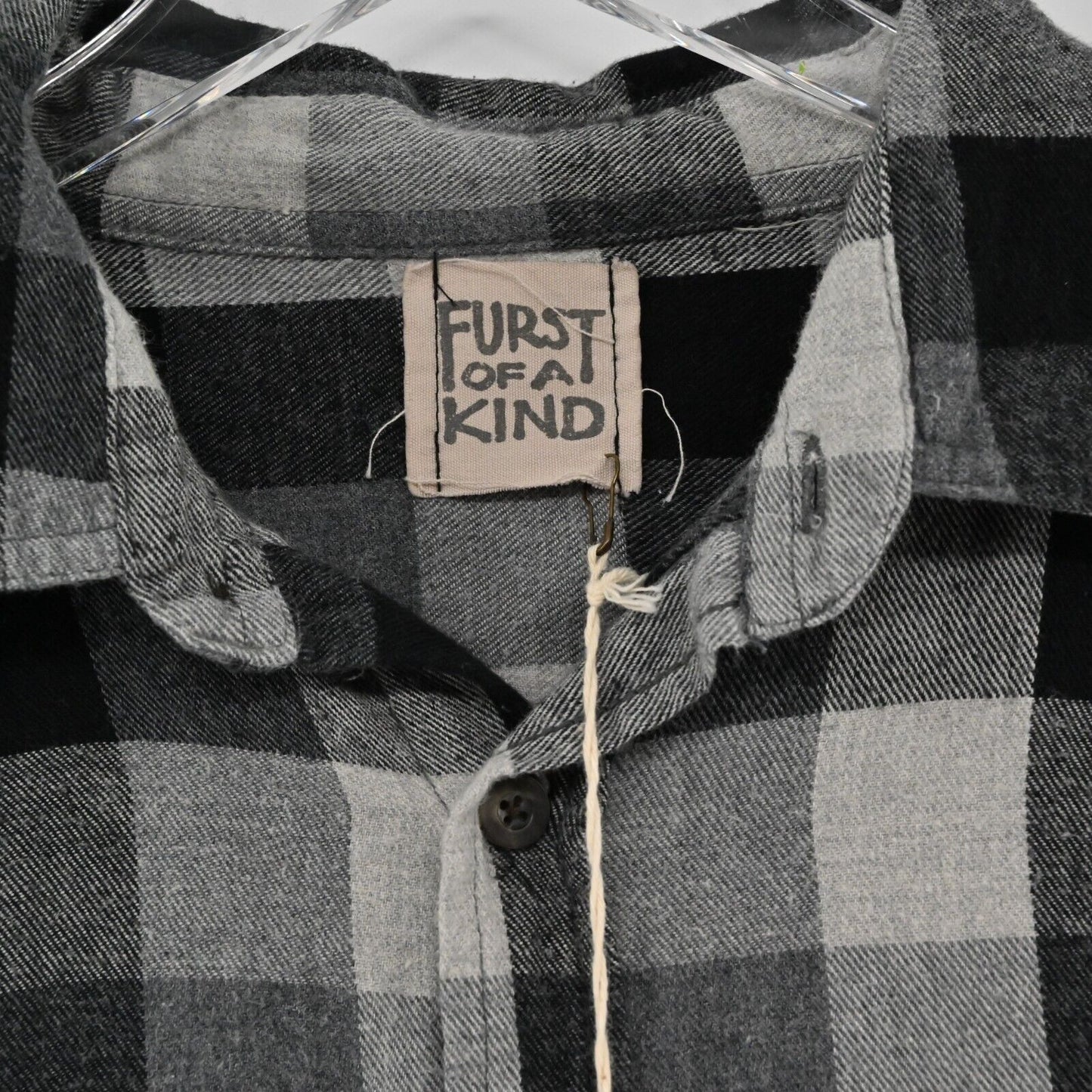 FURST OF A KIND Shirt Mens Sz XL Long Sleeve Check Print Black Soot Button Down