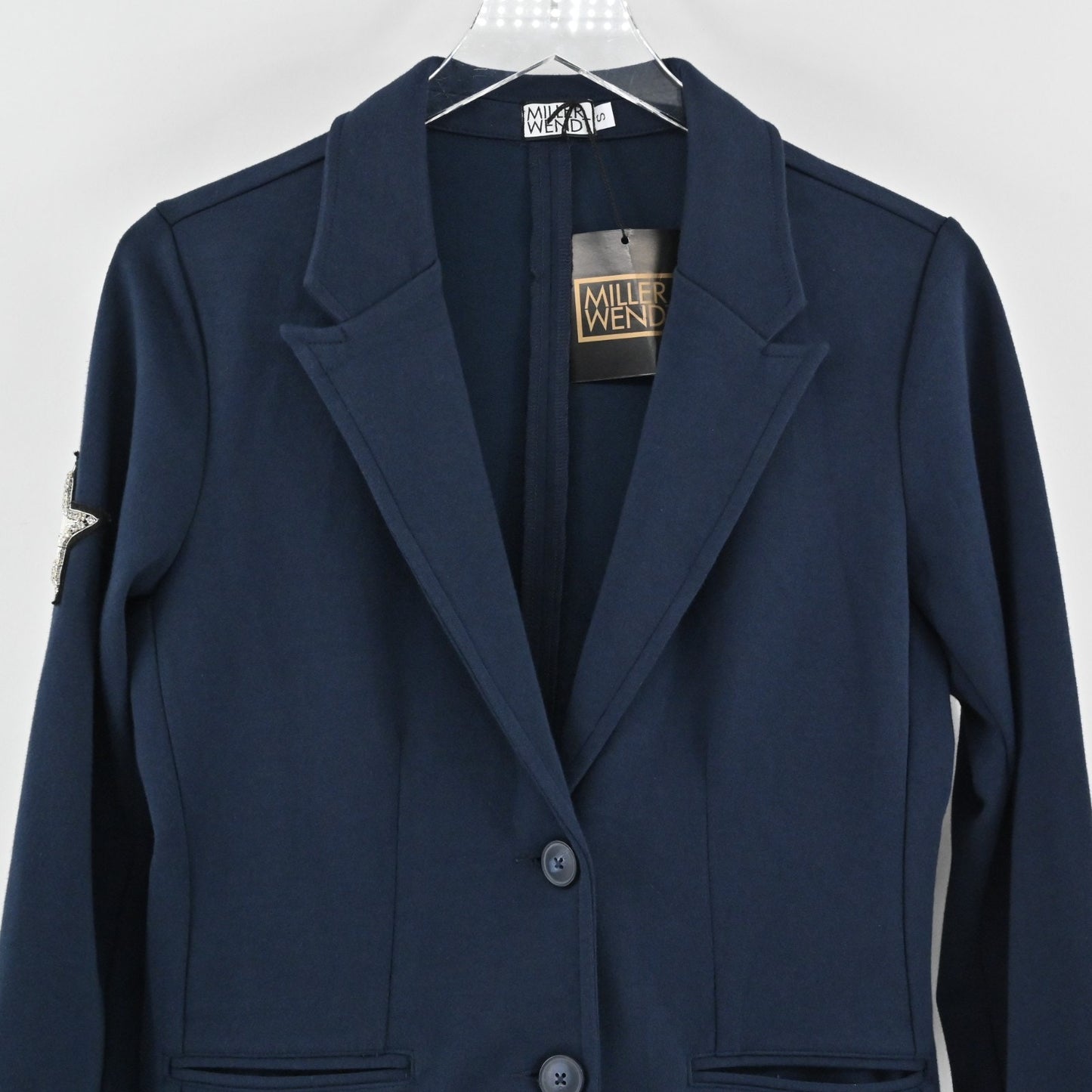 Miller Wendt Womens Navy Blue Sloane Blazer Size S Star Patch Button Jacket NEW