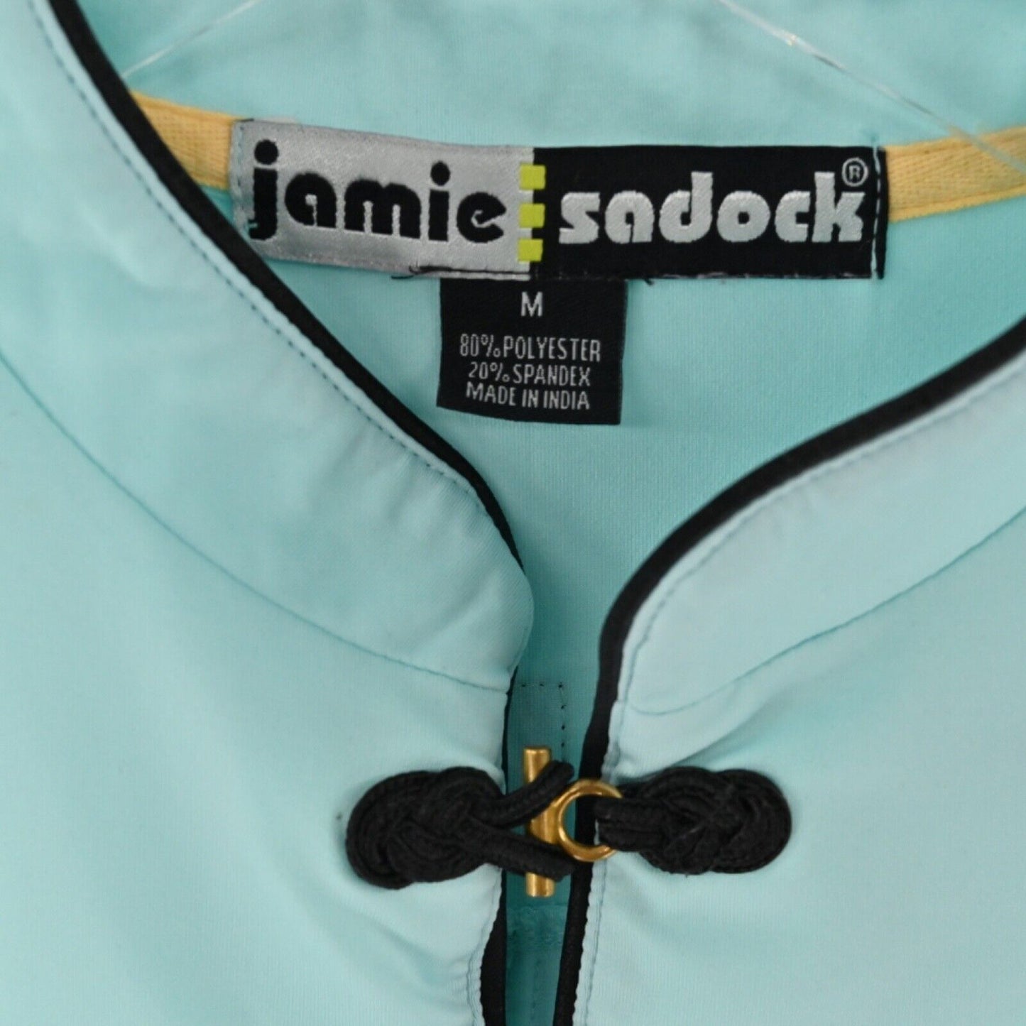 JAMIE SADOCK Top Womens Sz M Blue Mandarin Collar Frog Toggle Short Sleeve Golf