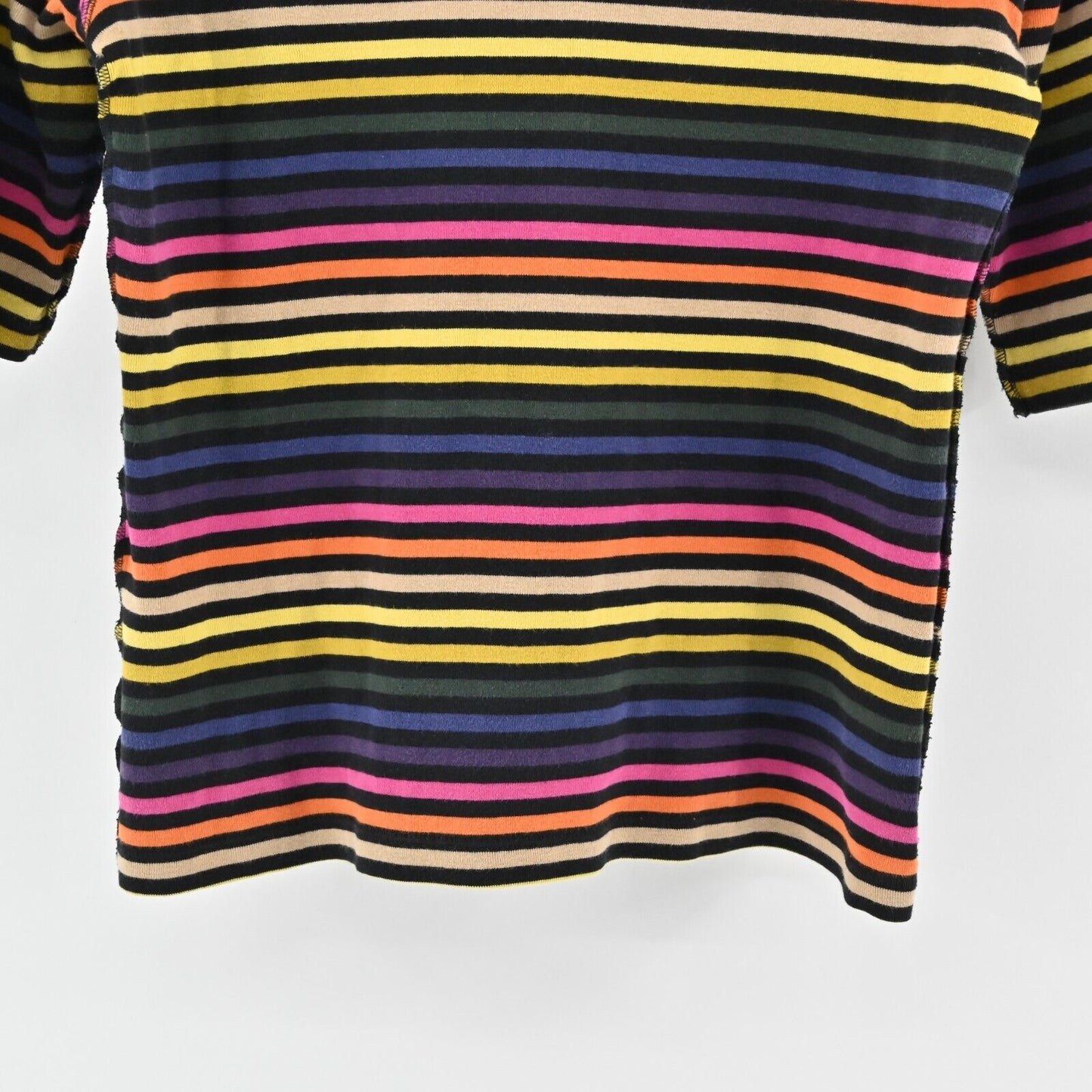 Vtg SONIA RYKIEL Top Womens Size L Multicolor Stripe Black Rhinestone Lips Logo