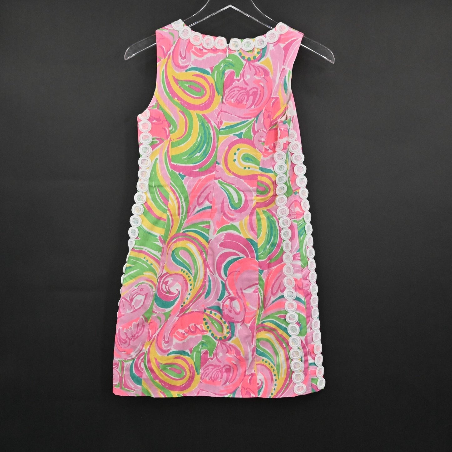 LILLY PULITZER Mila All Nighter Flamingo Dress Size 2 Crochet Lace Detail Shift