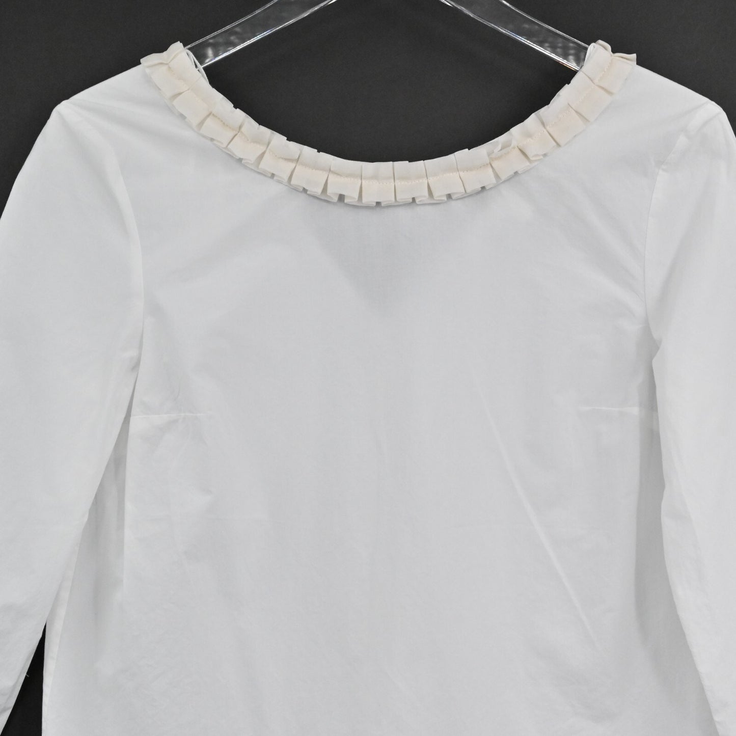 COS Womens Cotton Silk Top Size EUR 36 White Ivory Ruffle Neck Detail Blouse