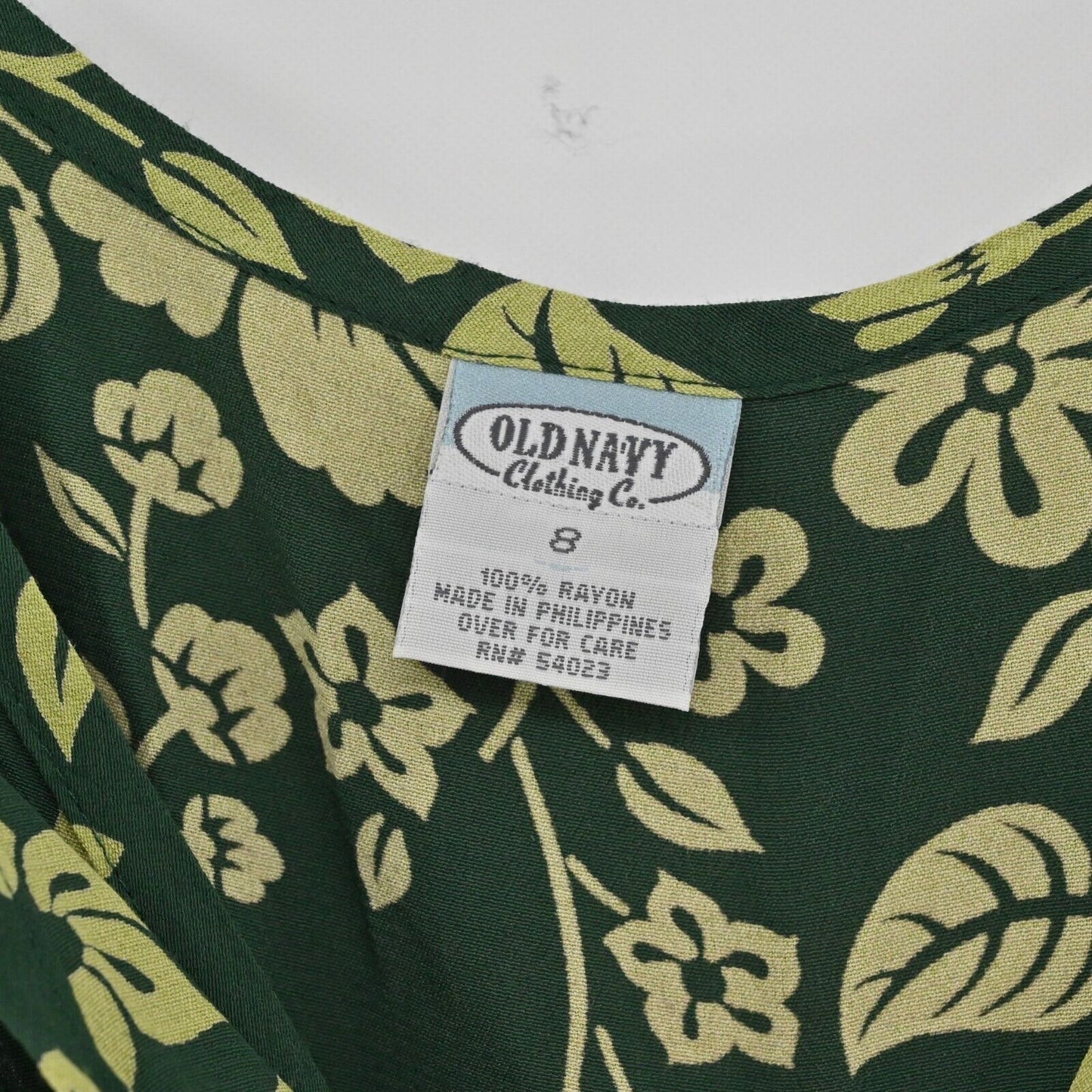 Vtg OLD NAVY Dress Womens Size 8 Green Tropical Floral Print Sleeveless Maxi