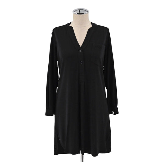 ZARA Dress Womens Size S Solid Black VNeck Shirt Style Relaxed Roll Tab Sleeve