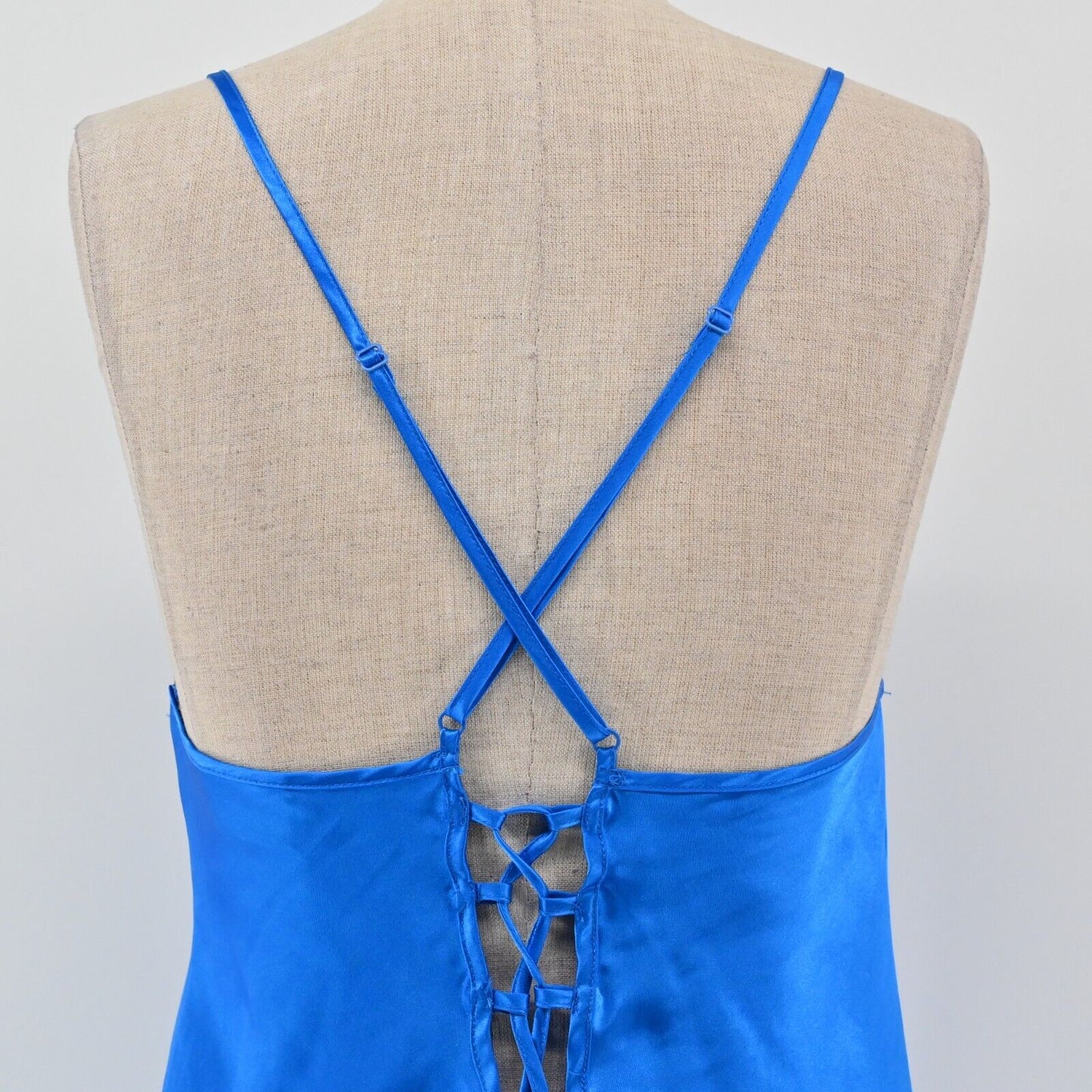 FREDERICKS of HOLLYWOOD Womens Sz M Blue Black Lace Satin Sleeveless Slip Dress