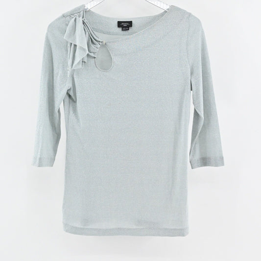 ANTHROPOLOGIE Top Womens Sz M Deletta Illilouette Falls Bow Blouse Metallic Y2k