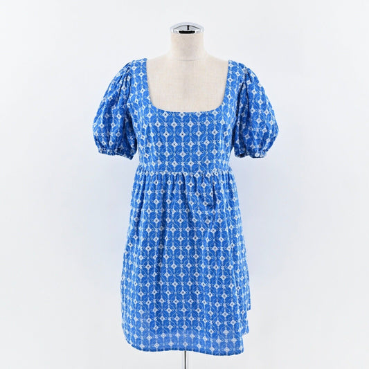 RHODE X TARGET Dress Sz S Blue Embroidered Eyelet Floral Cotton Puff Sleeve Mini