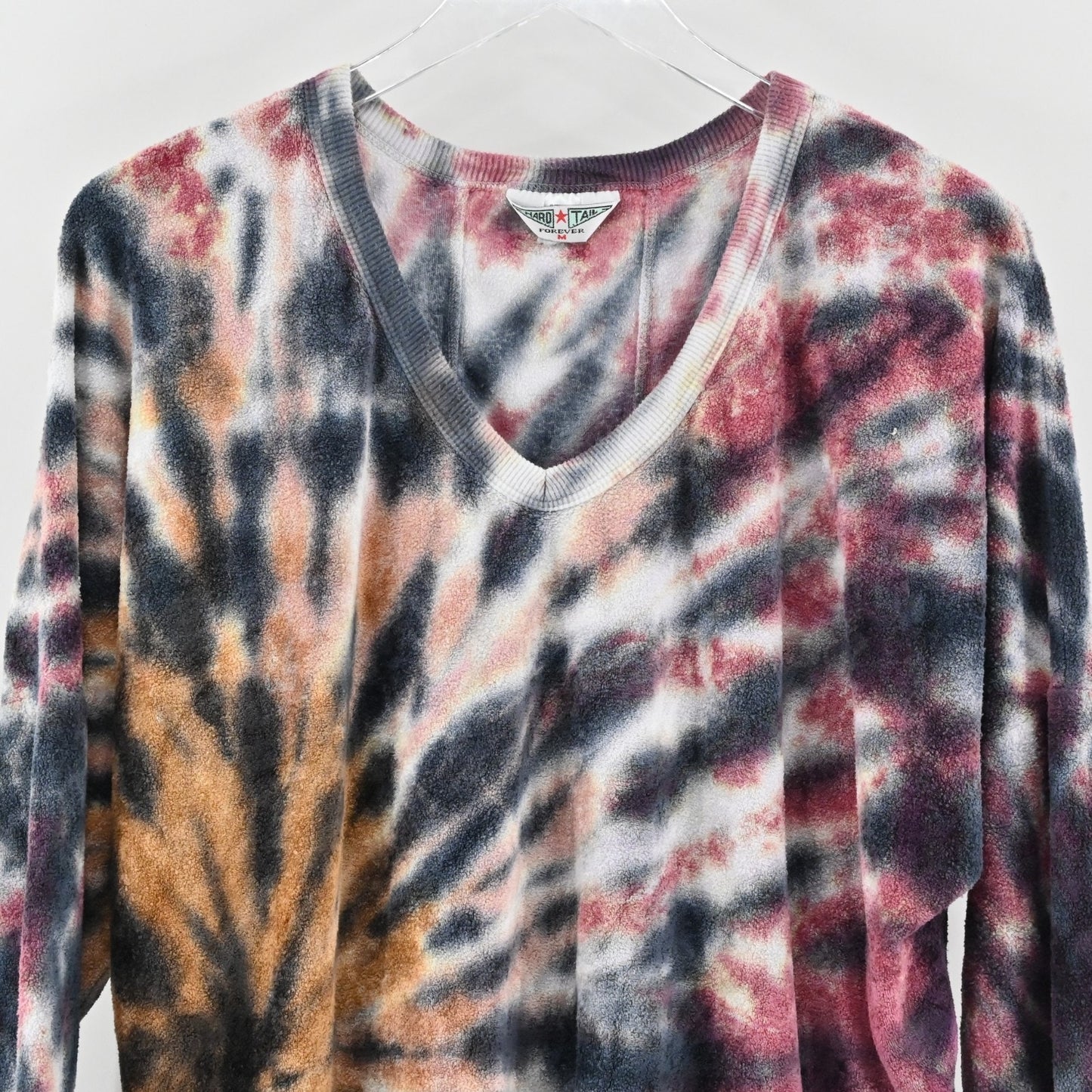 Vtg Y2k Hard Tail Womens Tie Dye Top Size M French Terry Long Sleeve VNeck Logo