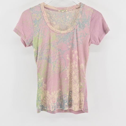 Pashma Womens Silk Cashmere Top Size S Pink Floral Scoop Neck Tee Y2k Boho India