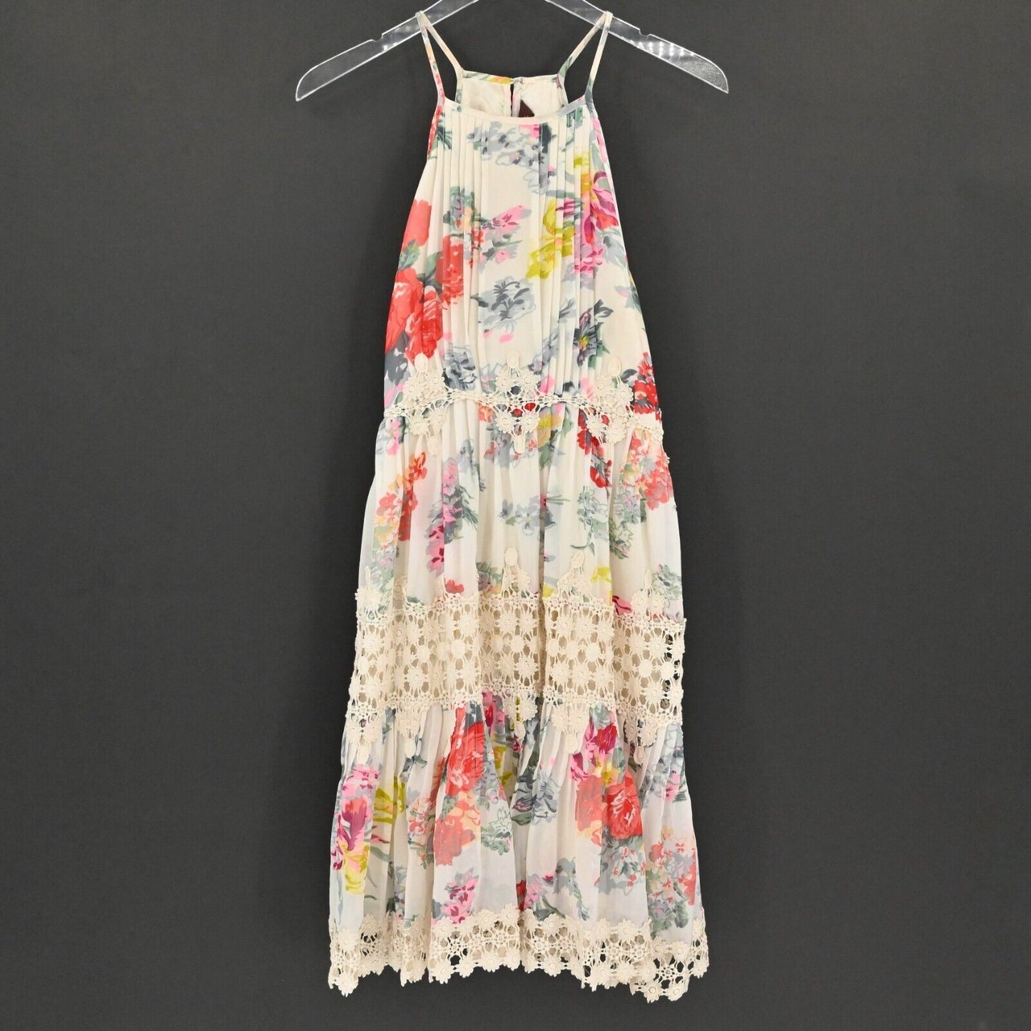 RANNA GILL by ANTHROPOLOGIE Dress Size M Kalila Halter Crochet Floral Coquette