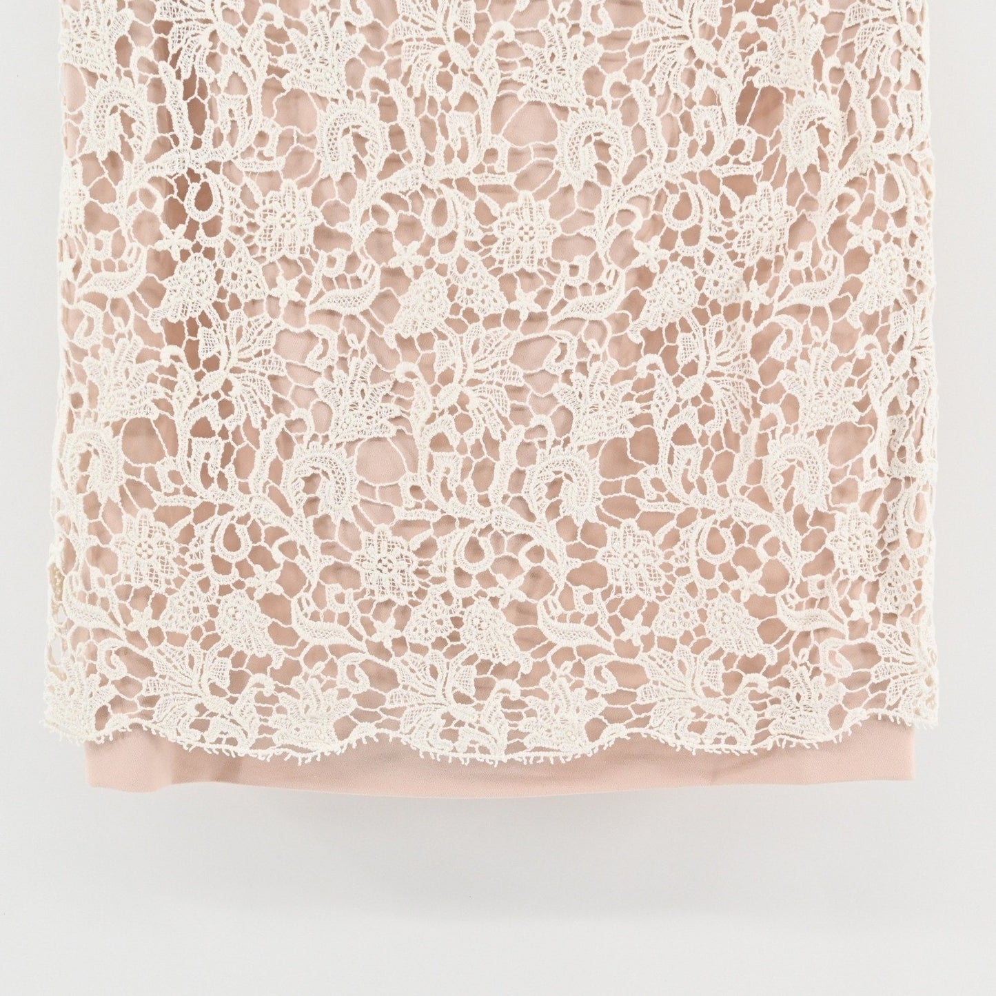 FRENCH CONNECTION Crochet Pencil Skirt Sz 4 Blush Pink Lace Overlay Office Siren