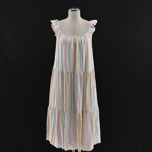 Rails Capri Melon Stripe Tiered Midi Dress Size XS Linen Pastel Cottagecore Boho