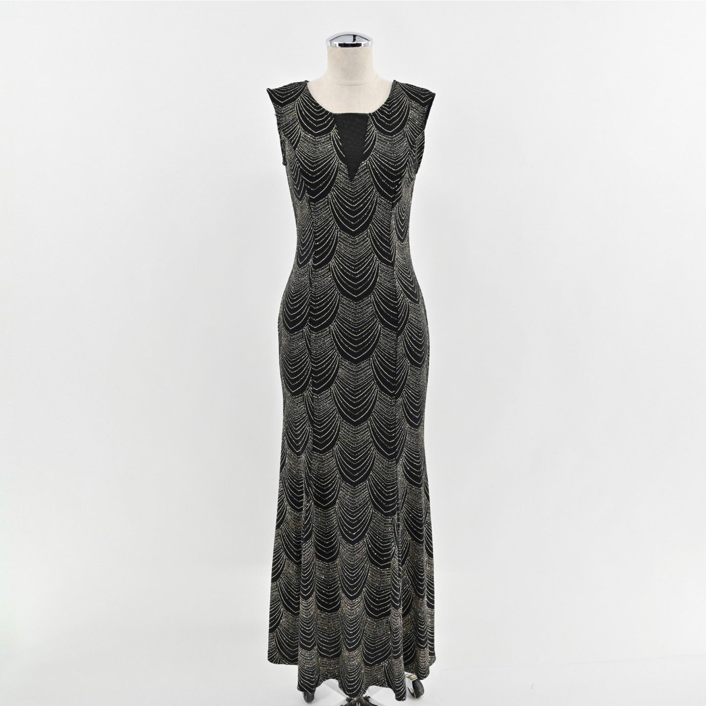 Vtg Y2k Whimsigoth Dress Size M Black Gown Sleeveless Gold Metallic Fairygoth