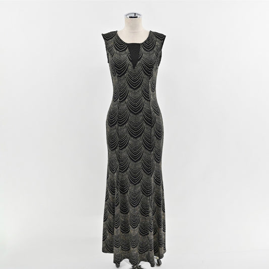 Vtg Y2k Whimsigoth Dress Size M Black Gown Sleeveless Gold Metallic Fairygoth