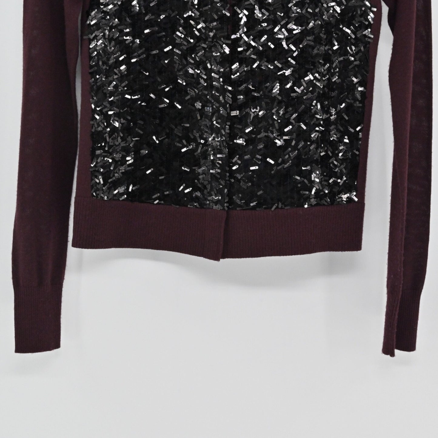 DIANE VON FURSTENBERG Womens Skirt Set Size 0 Cardigan Burgundy Sequin Sweater