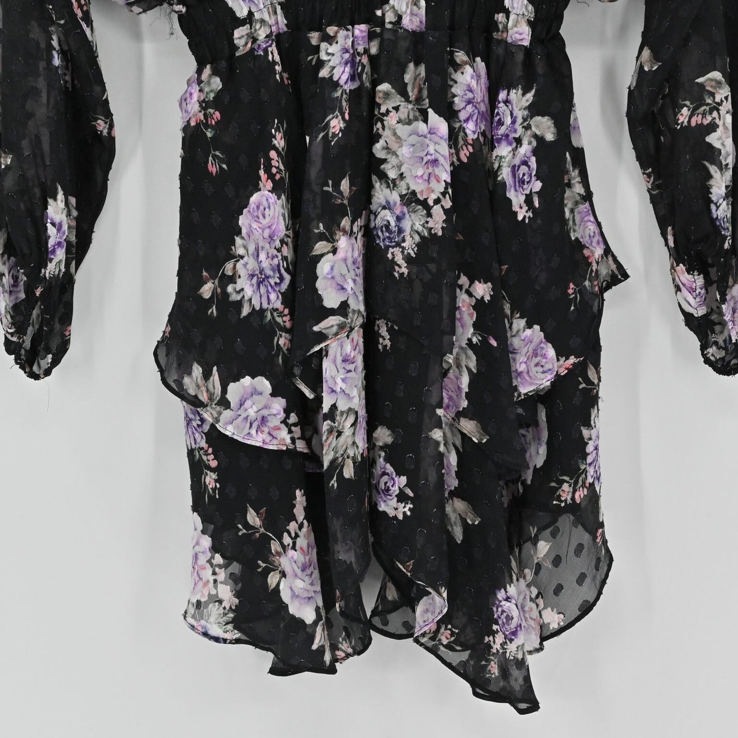 LOVE SHACK FANCY Womens Kaia Silk Dress Size S Black Floral Asymmetrical Chiffon