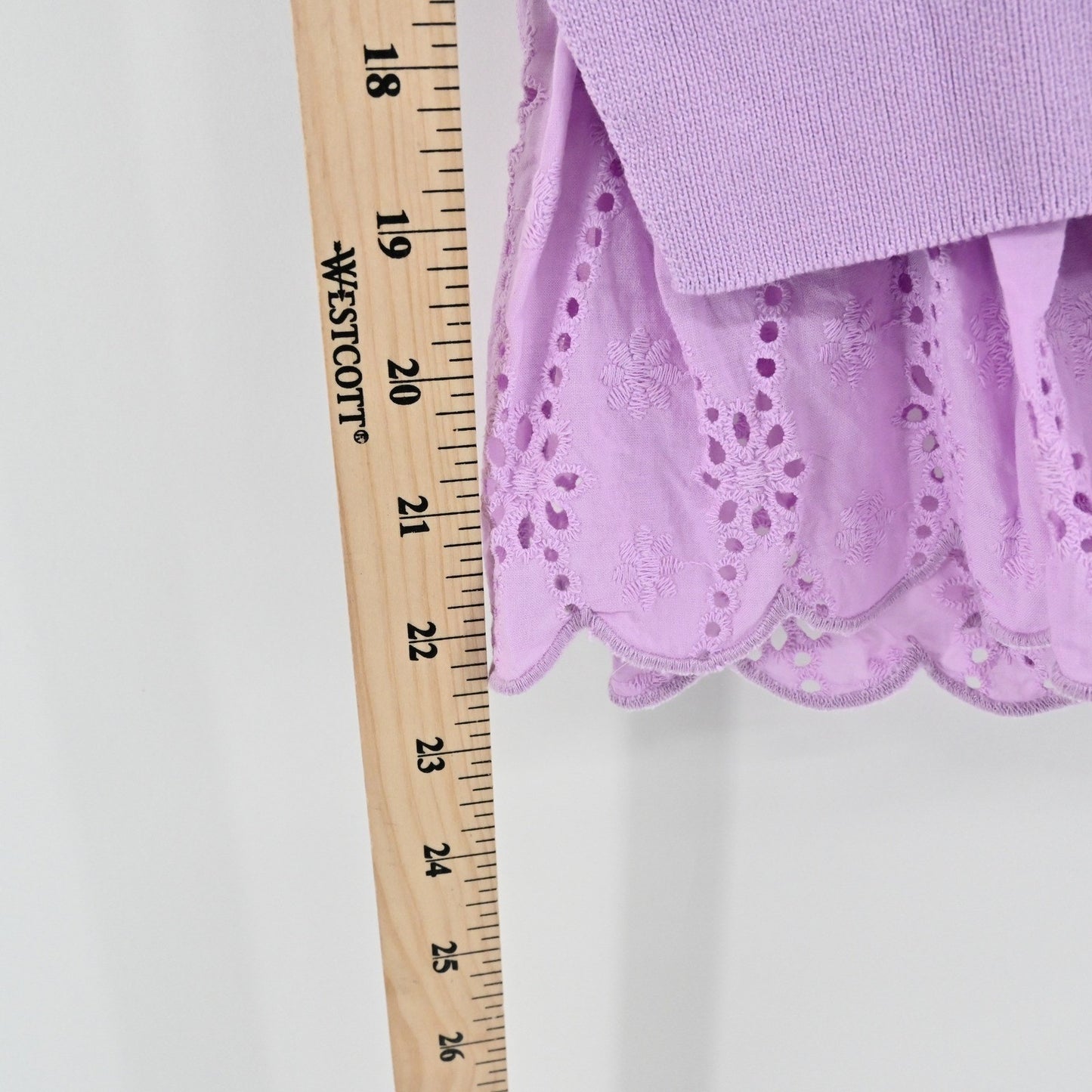 English Factory Womens Eyelet Mixed Media Knit Top Size S Lilac Puff Sleeve